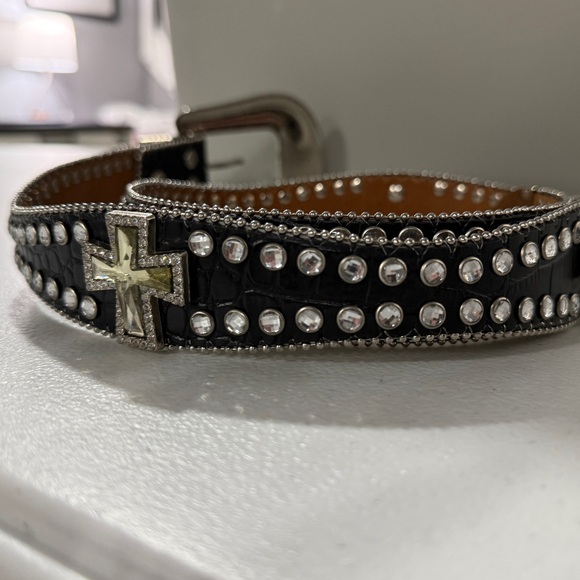 BLAZIN ROXX Black Croco & Silver Rhinestone Crystals Studded Cross Belt - Picture 8 of 14